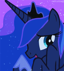 Size: 245x271 | Tagged: safe, screencap, princess luna, alicorn, pony, luna eclipsed, animated, coy, cropped, crown, cute, embarrassed, ethereal mane, eyeshadow, female, flowing mane, hoof shoes, jewelry, lunabetes, makeup, mare, night, raised hoof, regalia, solo, sparkling mane, spread wings, wings