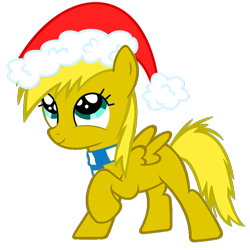 Size: 894x894 | Tagged: artist needed, safe, oc, oc only, oc:ticket, alicorn, pony, alicorn oc, filly, foal, hat, looking up, raised hoof, santa hat, simple background, smiling, solo, spread wings, transparent background