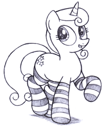 Size: 2310x2700 | Tagged: safe, artist:an-tonio, twinkleshine, clothes, monochrome, socks, solo, striped socks, traditional art