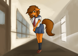 Size: 2371x1687 | Tagged: safe, artist:marsminer, oc, oc only, oc:venus spring, anthro, clothes, cute, looking at you, schoolgirl, smiling, solo