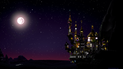 Size: 2560x1440 | Tagged: safe, artist:chritsel, canterlot, mare in the moon, moon, night, scenery