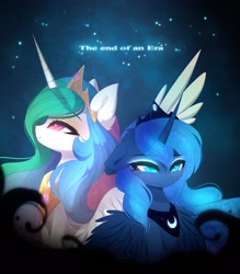Size: 1800x2059 | Tagged: safe, artist:magnaluna, derpibooru import, princess celestia, princess luna, alicorn, pony, season 9, chest fluff, colored pupils, cute, cutelestia, duo, eyebrows visible through hair, female, heart eyes, lunabetes, mare, profile, royal sisters, siblings, sisters, teary eyes, wingding eyes