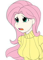 Size: 1100x1540 | Tagged: safe, artist:kprovido, fluttershy, human, black background, clothes, cute, female, humanized, simple background, solo, sweatershy