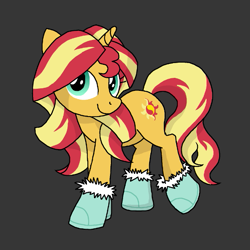 Size: 575x575 | Tagged: safe, artist:manulis, derpibooru import, sunset shimmer, pony, unicorn, boots, female, mare, shoes, simple background, smiling, solo