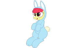 Size: 1500x1000 | Tagged: safe, artist:an-tonio, artist:railphotos, apple bloom, earth pony, pony, adorabloom, bunny bloom, bunny costume, clothes, cute, female, filly, looking up, open mouth, simple background, sitting, smiling, solo, transparent background