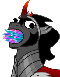 Size: 2907x3687 | Tagged: safe, artist:etherium-apex, derpibooru import, king sombra, pony, unicorn, the beginning of the end, bust, crystal, derp, fangs, gentlemen, male, mentlegen, mouth hold, silly, silly pony, simple background, solo, stallion, that pony sure does love crystals, transparent background, vector, wat
