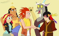 Size: 5296x3264 | Tagged: safe, artist:megaanimationfan, discord, sunset shimmer, equestria girls, aladdin, avatar the last airbender, axel, crossover, disney, disney style, human coloration, iago, kingdom hearts, kronk, lea, nickelodeon, reformed, reformed villain, signature, style emulation, the emperor's new groove, zuko