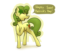 Size: 1990x1633 | Tagged: safe, artist:marsminer, carrot top, golden harvest, dialogue, green hair, saint patrick's day, solo