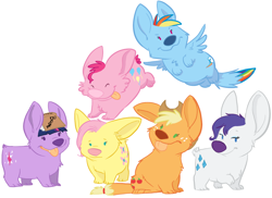 Size: 1200x874 | Tagged: safe, artist:php27, applejack, fluttershy, pinkie pie, rainbow dash, rarity, twilight sparkle, dog, earth pony, pony, appledog, corgi, dogified, female, flutterdog, mane six, my little corgi, puppy pie, rainbow dog, raridog, simple background, species swap, tongue out, twilight barkle, white background