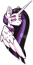 Size: 1571x3122 | Tagged: safe, artist:lrusu, derpibooru import, princess celestia, alicorn, pony, between dark and dawn, bust, emo, emolestia, female, goth, mare, punklestia, simple background, solo, transparent background, unamused