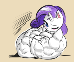 Size: 711x589 | Tagged: safe, artist:doctorplaid, rarity, anthro, unicorn, female, fetish, muscle fetish, muscles, overdeveloped muscles, ripped rarity