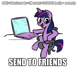 Size: 583x510 | Tagged: safe, twilight sparkle, computer, laptop computer, linux, text, trolling