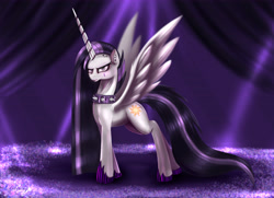 Size: 6300x4550 | Tagged: safe, artist:darksly, derpibooru import, princess celestia, alicorn, pony, between dark and dawn, absurd resolution, alternate hairstyle, female, goth, horn, long horn, long mane, mare, punklestia, solo