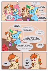 Size: 6093x9000 | Tagged: safe, artist:rinikka, derpibooru import, oc, oc:honeycrisp, oc:sunshine blue, pony, comic:a safe place for us, comic, female, lesbian