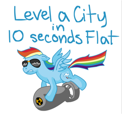 Size: 900x837 | Tagged: artist needed, safe, rainbow dash, pegasus, pony, atomic bomb, female, floppy ears, flying, mare, nuclear weapon, riding a bomb, simple background, solo, sunglasses, white background