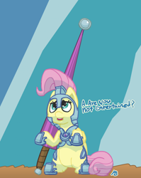 Size: 1280x1606 | Tagged: safe, artist:pabbley, fluttershy, pegasus, pony, 30 minute art challenge, are you not entertained?, armor, gladiator, lance, parody, solo