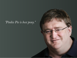 Size: 800x601 | Tagged: safe, barely pony related, gabe newell, implied pinkie pie, simple background, text