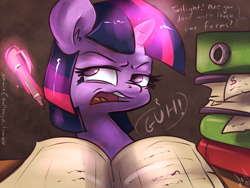 Size: 1100x825 | Tagged: safe, artist:atryl, twilight sparkle, 30 minute art challenge, guh!, horse taxes, magic, pen, solo, taxes, telekinesis