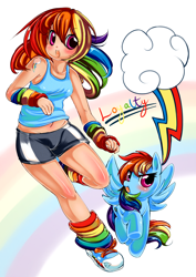 Size: 932x1314 | Tagged: safe, artist:parupi, artist:shineymagic, rainbow dash, human, pegasus, pony, abstract background, female, human ponidox, humanized, mare, self ponidox