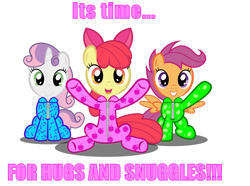 Size: 2440x1820 | Tagged: safe, artist:spellboundcanvas, apple bloom, scootaloo, adorabloom, bronybait, clothes, cute, cutealoo, cutie mark crusaders, diasweetes, footed sleeper, pajamas, weapons-grade cute