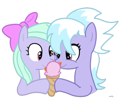 Size: 1126x909 | Tagged: safe, artist:elslowmo, cloudchaser, flitter, ice cream, licking