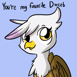 Size: 792x792 | Tagged: safe, artist:tjpones, gilda, griffon, blue background, bust, cute, dweeb, female, gildadorable, looking at you, portrait, simple background, solo