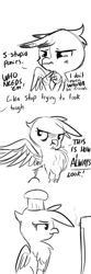 Size: 792x2376 | Tagged: safe, artist:tjpones, gilda, griffon, black and white, chef's hat, chest fluff, comic, crying, cute, gildadorable, gildere, grayscale, hat, monochrome, oven, puffed chest, simple background, tsunbirdie, tsundere, white background