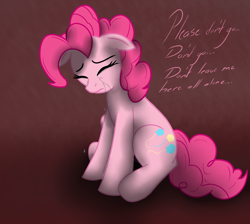 Size: 1480x1324 | Tagged: safe, artist:sonicrainboom93, pinkie pie, earth pony, pony, fanfic:the party hasn't ended, crying, eyes closed, fanfic, fanfic art, female, floppy ears, mare, sad, sitting, solo