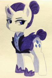 Size: 800x1194 | Tagged: safe, artist:kianamai, rarity, pony, unicorn, the cutie re-mark, alternate timeline, clothes, female, hair bun, mare, night maid rarity, nightmare takeover timeline, solo, traditional art