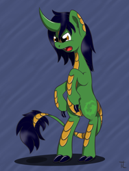 Size: 1200x1600 | Tagged: safe, artist:thexiiilightning, oc, oc only, oc:kappa the kirin, kirin, pony, bipedal, claws, curved horn