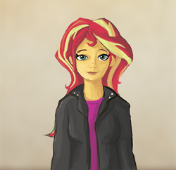 Size: 674x653 | Tagged: safe, artist:tjpones, sunset shimmer, equestria girls, clothes, female, solo, two toned hair