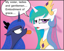Size: 3254x2578 | Tagged: safe, artist:andypriceart, artist:doctor-derpy, princess celestia, princess luna, alicorn, pony, :p, celestia is not amused, cute, duo, female, floppy ears, frown, glare, majestic as fuck, mare, open mouth, raspberry, sarcasm, sisters, tongue out, unamused, wide eyes