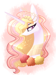 Size: 1715x2291 | Tagged: safe, artist:sugaryicecreammlp, derpibooru import, oc, oc only, oc:maurin, pony, unicorn, bust, female, flower, mare, portrait, solo