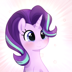 Size: 1000x1000 | Tagged: dead source, safe, artist:0biter, starlight glimmer, pony, unicorn, the crystalling, blushing, cute, daaaaaaaaaaaw, glimmerbetes, horn, smiling, solo, weapons-grade cute