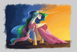 Size: 1772x1181 | Tagged: safe, artist:plainoasis, princess celestia, alicorn, pony, clothes, dress, gala dress, solo