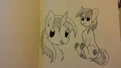 Size: 1280x720 | Tagged: safe, artist:tjpones, shining armor, pony, unicorn, cute, monochrome, shining adorable, sitting, sketch, traditional art