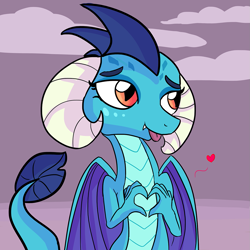 Size: 1267x1267 | Tagged: safe, artist:tjpones, princess ember, dragon, gauntlet of fire, :p, bedroom eyes, cute, emberbetes, female, heart, heart hands, solo, tongue out