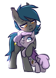 Size: 600x827 | Tagged: safe, artist:imalou, oc, oc only, oc:sirocca, oc:speck, bat pony, pony, cute, female, hug, mother and child, mother and daughter, parent and child