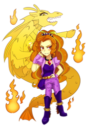 Size: 1024x1439 | Tagged: safe, artist:tzc, adagio dazzle, siren, equestria girls, rainbow rocks, amulet, boots, clothes, crossed legs, female, fingerless gloves, gem, gloves, headband, high heel boots, jewelry, necklace, orange hair, self paradox, shoes, siren gem, spiked headband, spikes, true form