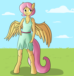 Size: 1280x1312 | Tagged: safe, artist:tjpones, fluttershy, anthro, unguligrade anthro, clothes, dress, solo