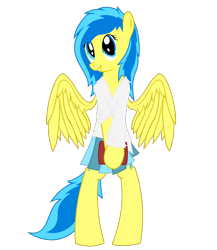 Size: 864x996 | Tagged: safe, artist:d1v1n3-50ul, oc, oc only, oc:blueberry blitz, pegasus, pony, bipedal, clothes, solo, standing