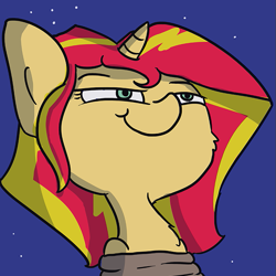 Size: 723x723 | Tagged: safe, artist:tjpones, edit, sunset shimmer, pony, equestria girls, cropped, just one bite, smugset shimmer, solo, spongebob squarepants