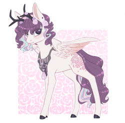 Size: 1085x1067 | Tagged: safe, artist:shady-bush, derpibooru import, oc, oc only, deer pony, hybrid, original species, pegasus, bandana, female, flower, flower in hair, solo