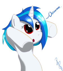 Size: 660x740 | Tagged: safe, artist:sonicrainboom93, dj pon-3, vinyl scratch, pony, unicorn, bipedal, female, mare, oooooh, red eyes, simple background, solo, spooky, white background