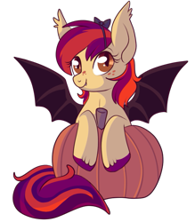 Size: 557x635 | Tagged: safe, artist:lulubell, oc, oc only, oc:pumpkin bell, bat pony, pony, simple background, solo, transparent background