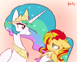 Size: 1640x1316 | Tagged: safe, artist:akainu_pony, princess celestia, sunset shimmer, alicorn, pony, unicorn, begging, comforting, crying, cute, cutelestia, female, floppy ears, forgiveness, heartwarming in hindsight, looking at each other, mare, momlestia fuel, shimmerbetes, smiling, the prodigal sunset