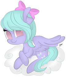 Size: 1355x1574 | Tagged: safe, artist:hamatte, flitter, pegasus, pony, cloud, female, looking at you, mare, prone, signature, simple background, smiling, solo, transparent background