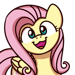 Size: 1000x1000 | Tagged: safe, artist:sugar morning, derpibooru exclusive, derpibooru import, part of a set, fluttershy, pegasus, pony, bust, cat face, cat smile, cute, female, looking at you, mare, open mouth, shyabetes, simple background, smiling, solo, sugar morning's smiling ponies, transparent background