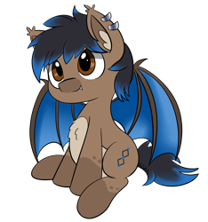 Size: 3000x3200 | Tagged: safe, artist:thecoldsbarn, derpibooru import, oc, oc only, oc:blink, bat pony, pony, bat pony oc, chest fluff, cute, cute little fangs, ear fluff, ear piercing, fangs, pale belly, piercing, smiling