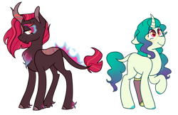 Size: 1725x1117 | Tagged: safe, artist:bubaiuv, derpibooru import, oc, oc only, oc:new beginnings, oc:wildfire, hybrid, pony, unicorn, female, glasses, magical lesbian spawn, mare, offspring, parent:autumn blaze, parent:fluttershy, parent:starlight glimmer, parent:tempest shadow, parents:glimmershy, parents:tempestblaze, simple background, transparent background